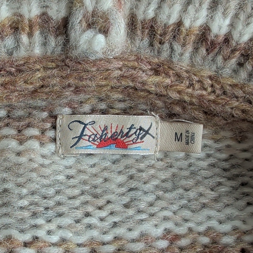 Faherty Long Line Hooded Cardigan Sweater in Cream & Brown Colorway Size M - Picture 5 of 11